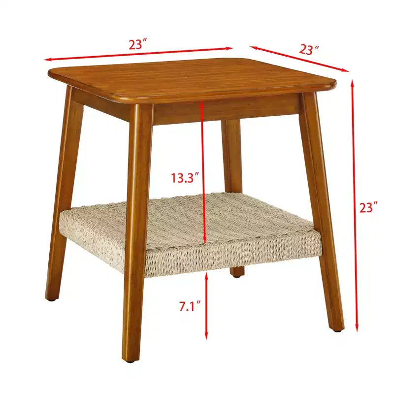 Tavolino da Salotto in Stile Mid-Century da 23 Pollici con Scaffale Contenitore Intrecciato, Tavolino Boho per Soggiorno, Camera da Letto, Patio o Ufficio