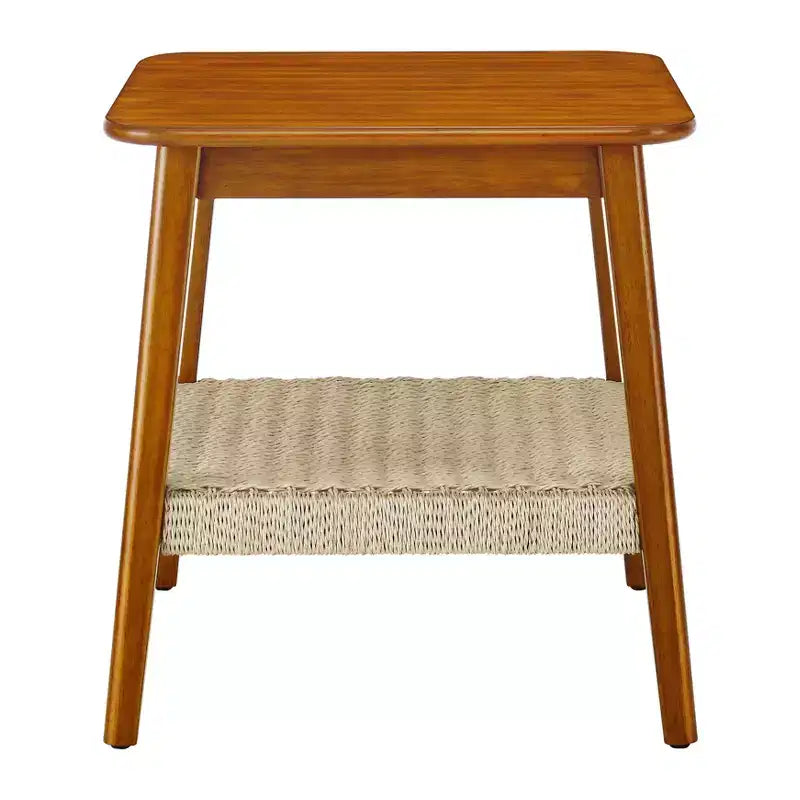 Tavolino da Salotto in Stile Mid-Century da 23 Pollici con Scaffale Contenitore Intrecciato, Tavolino Boho per Soggiorno, Camera da Letto, Patio o Ufficio
