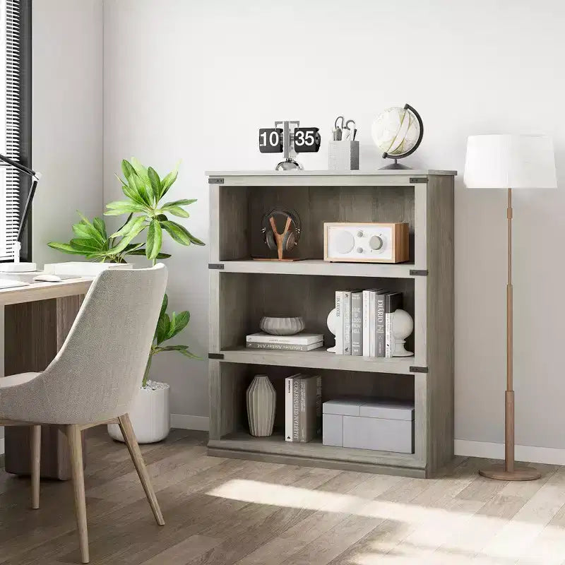 Scaffale/Libreria in Legno a 3 Ripiani Stile Rustico Alto 171 cm con 3 Grandi Vani a Giorno per Soggiorno, Casa, Ufficio