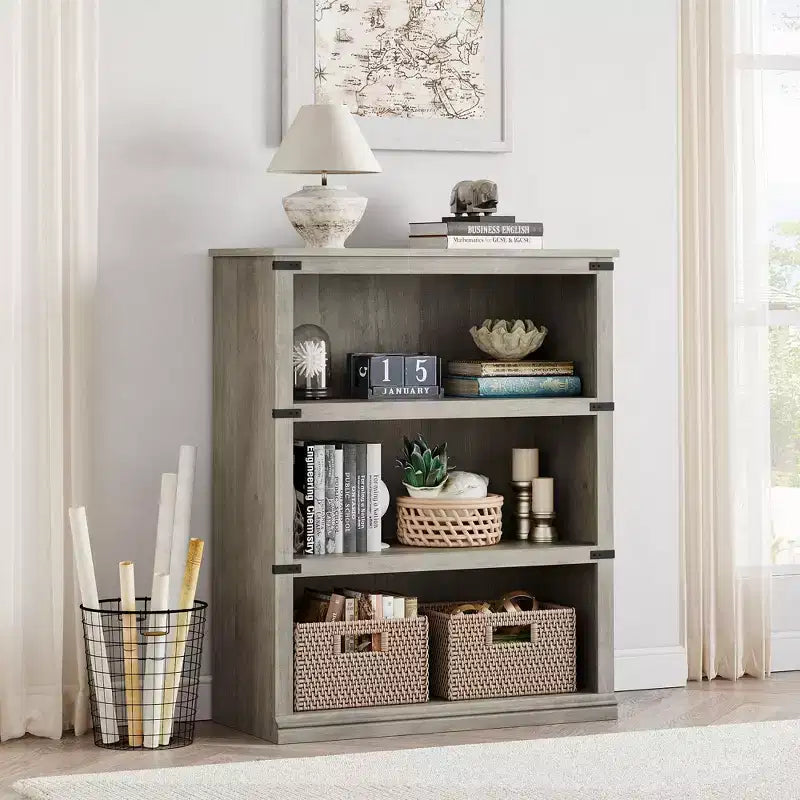 Scaffale/Libreria in Legno a 3 Ripiani Stile Rustico Alto 171 cm con 3 Grandi Vani a Giorno per Soggiorno, Casa, Ufficio