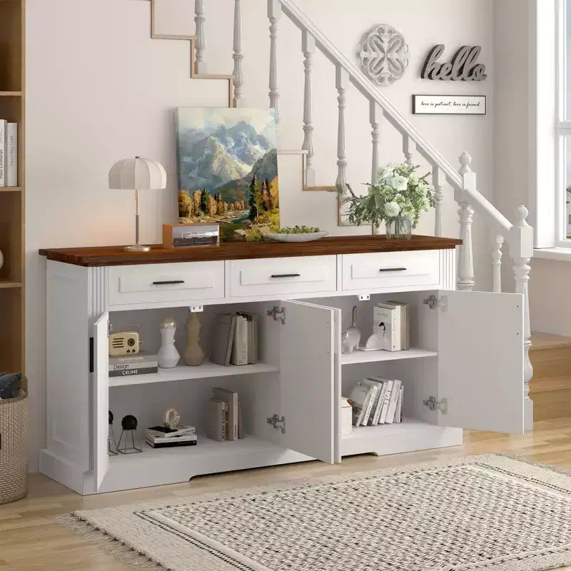 Mobile credenza scanalato da 63 pollici, mobile credenza con 4 ante e 2 cassetti, mobile contenitore per soggiorno, sala da pranzo, cucina
