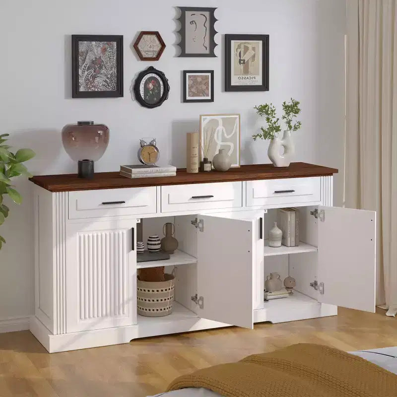 Mobile credenza scanalato da 63 pollici, mobile credenza con 4 ante e 2 cassetti, mobile contenitore per soggiorno, sala da pranzo, cucina