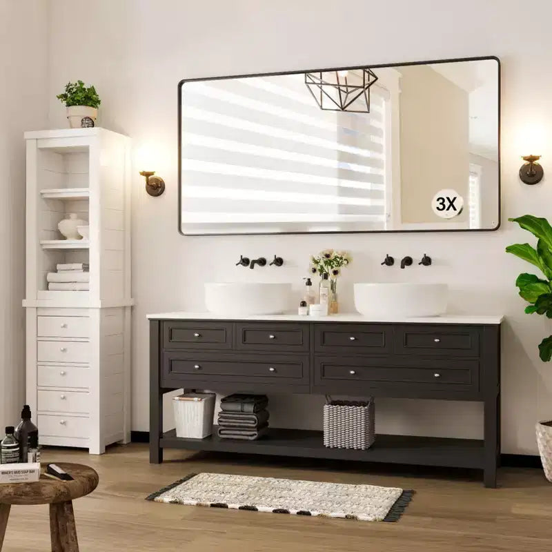 Specchio da bagno con cornice, specchio da parete rettangolare arrotondato per mobile lavabo, orizzontale/verticale