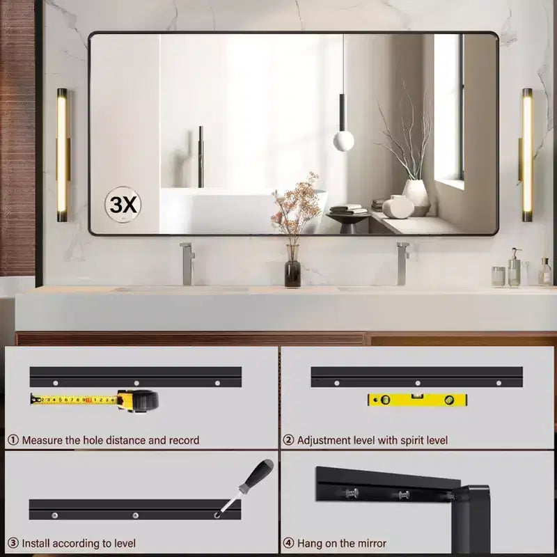 Specchio da bagno con cornice, specchio da parete rettangolare arrotondato per mobile lavabo, orizzontale/verticale