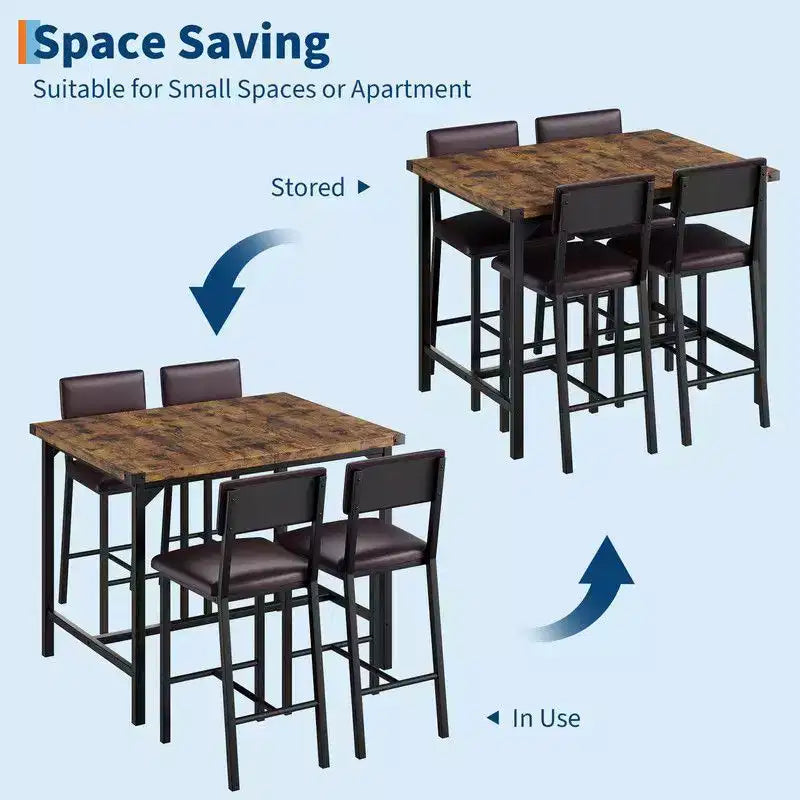 Set da 4, Set da Tavolo da Cucina da 5 Pezzi con Schienale, Tavolo da Bar con 4 Sgabelli da Bar Imbottiti per Sala da Pranzo