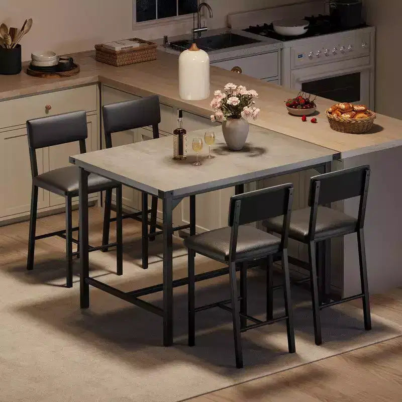 Set da 4, Set da Tavolo da Cucina da 5 Pezzi con Schienale, Tavolo da Bar con 4 Sgabelli da Bar Imbottiti per Sala da Pranzo