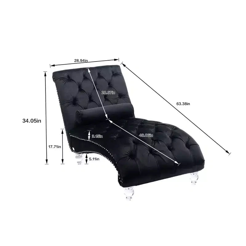 Chaise longue imbottita con bottoni e piedini trasparenti, comoda poltrona per camera da letto, soggiorno, ufficio