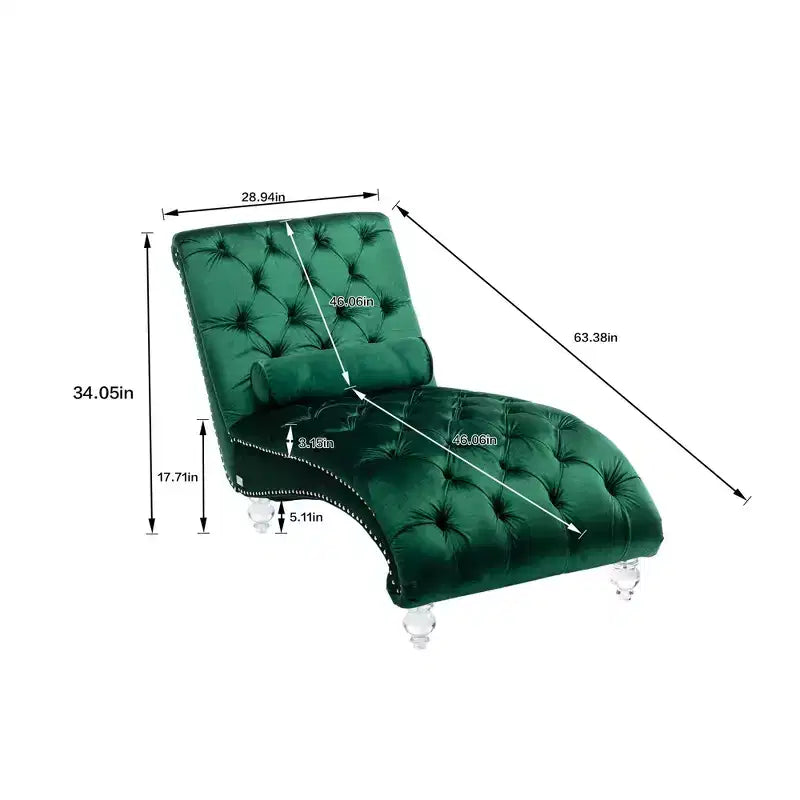 Chaise longue imbottita con bottoni e piedini trasparenti, comoda poltrona per camera da letto, soggiorno, ufficio
