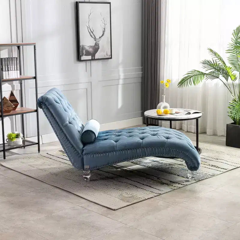 Chaise longue imbottita con bottoni e piedini trasparenti, comoda poltrona per camera da letto, soggiorno, ufficio