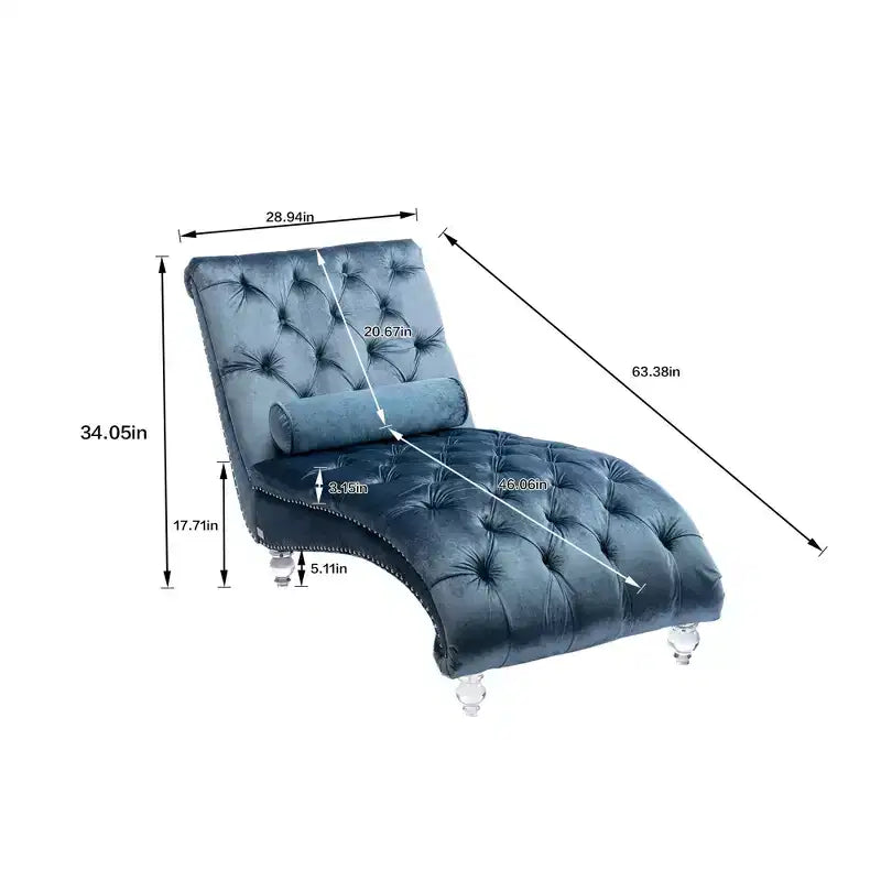 Chaise longue imbottita con bottoni e piedini trasparenti, comoda poltrona per camera da letto, soggiorno, ufficio