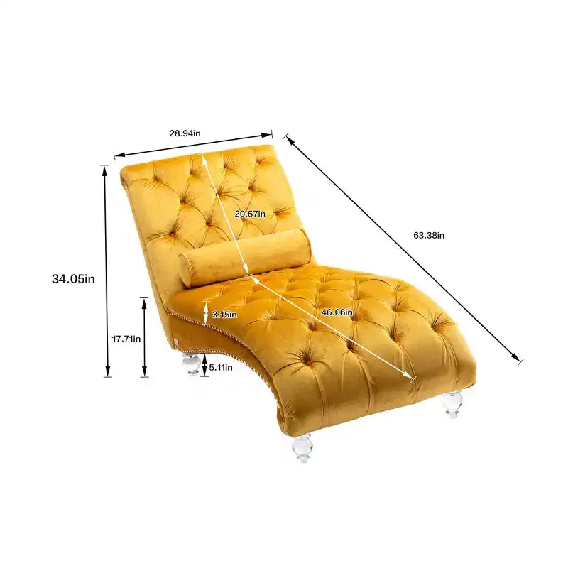 Chaise longue imbottita con bottoni e piedini trasparenti, comoda poltrona per camera da letto, soggiorno, ufficio