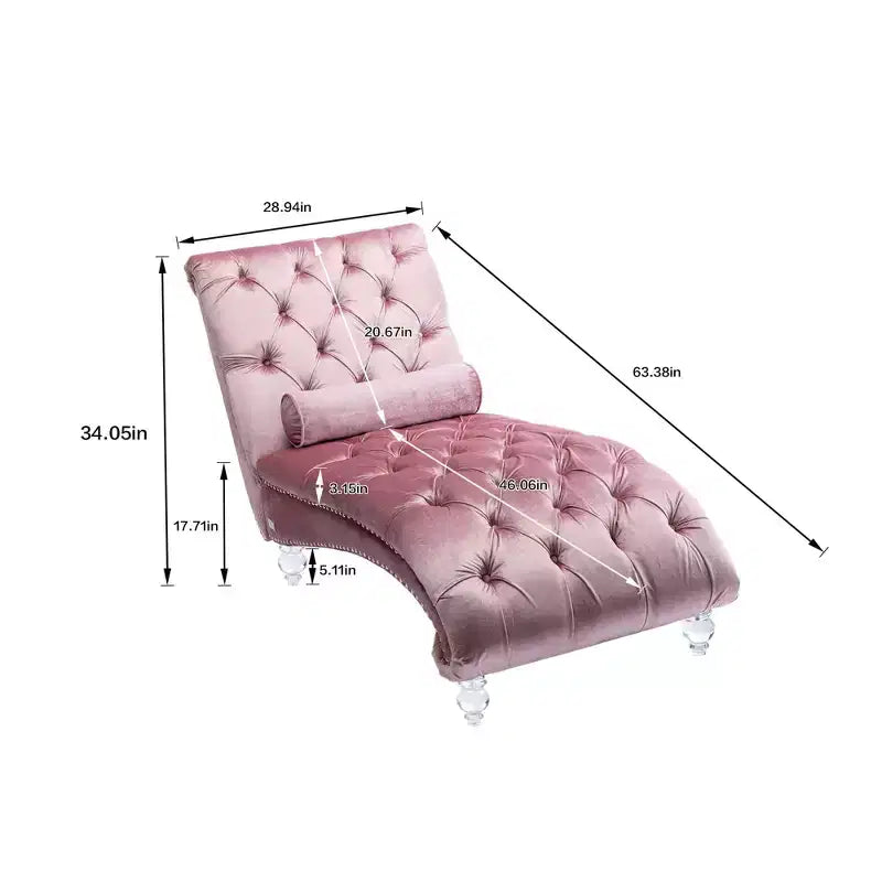 Chaise longue imbottita con bottoni e piedini trasparenti, comoda poltrona per camera da letto, soggiorno, ufficio