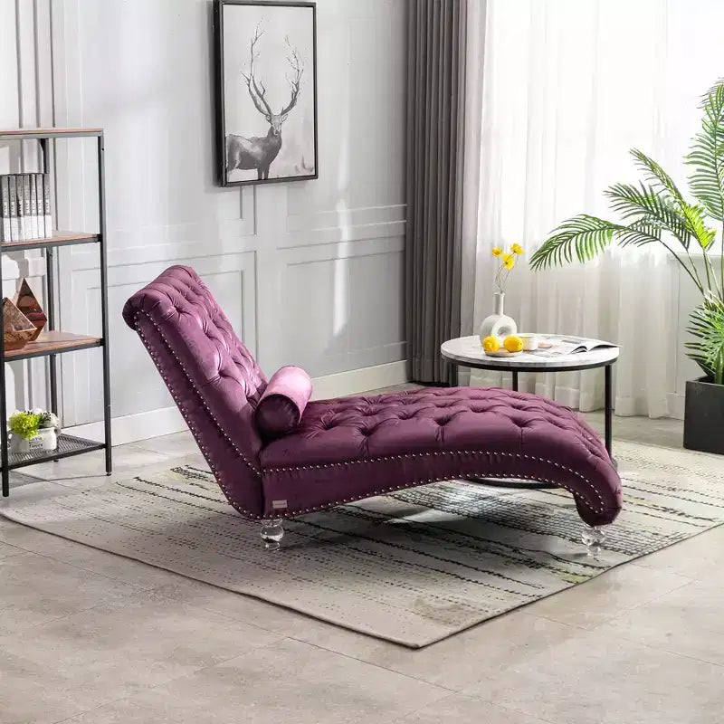 Chaise longue imbottita con bottoni e piedini trasparenti, comoda poltrona per camera da letto, soggiorno, ufficio