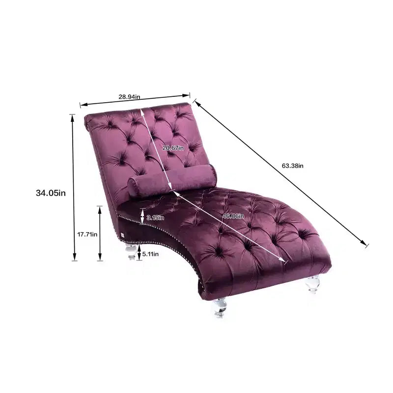 Chaise longue imbottita con bottoni e piedini trasparenti, comoda poltrona per camera da letto, soggiorno, ufficio