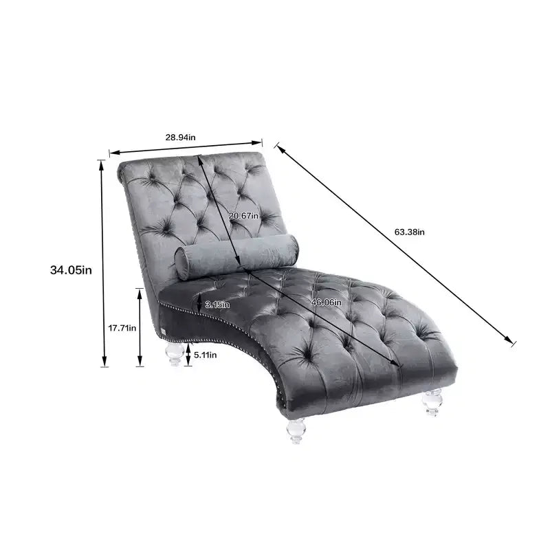 Chaise longue imbottita con bottoni e piedini trasparenti, comoda poltrona per camera da letto, soggiorno, ufficio