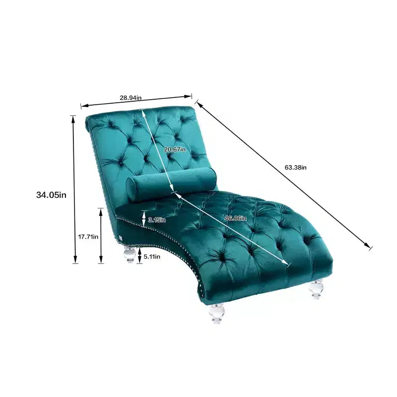 Chaise longue imbottita con bottoni e piedini trasparenti, comoda poltrona per camera da letto, soggiorno, ufficio