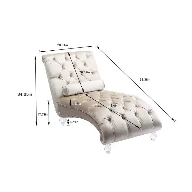 Chaise longue imbottita con bottoni e piedini trasparenti, comoda poltrona per camera da letto, soggiorno, ufficio