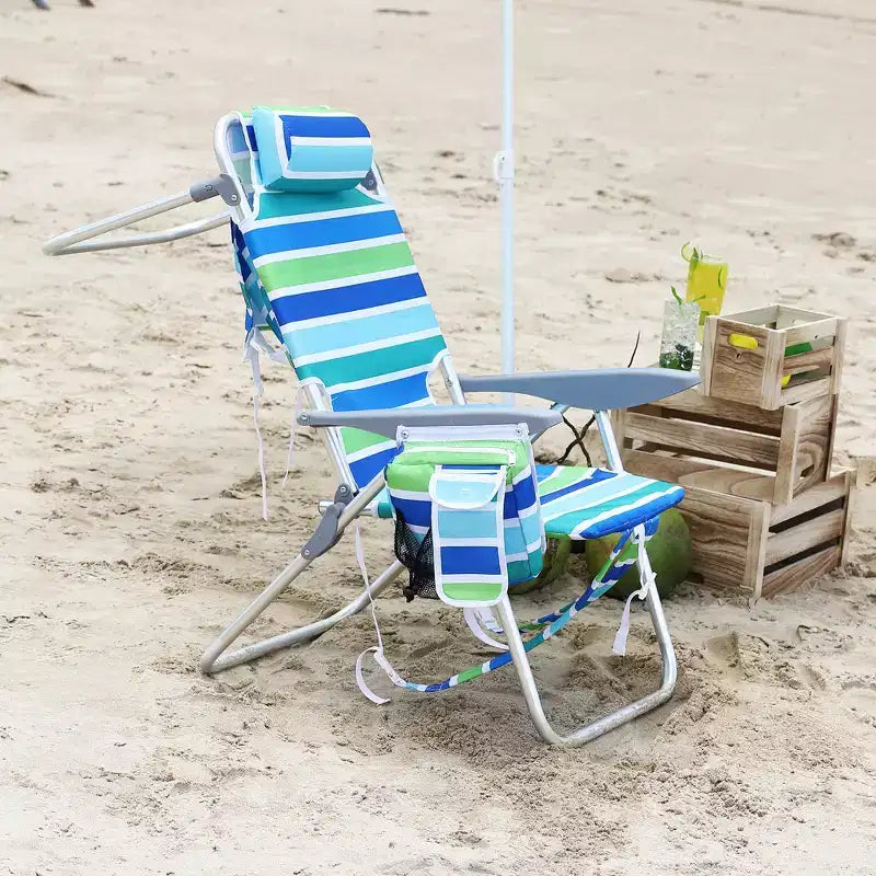 di 2 sedie a zaino da spiaggia per adulti, sedie pieghevoli leggere in alluminio con schienale regolabile a 5 posizioni, portasciugamani, tasche portaoggetti