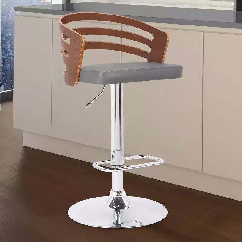 GDFStudio Adele Faux Leather and Wood Adjustable Swivel Bar Stool with Footrest