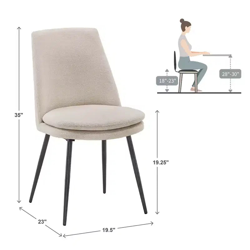 Sedie da pranzo imbottite set da 2 - iNSPIREQ, cuscino in schiuma beige con gambe in metallo