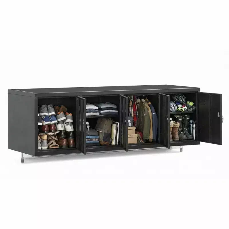 Armadietto metallico a 4 ante con serrature individuali, organizer in acciaio montabile a parete per dipendenti, palestre, scuole, uffici, nero