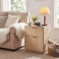 Modern Nightstand with Charging Station, 2 Drawer Fluted Design Bedside Table with Outlets USB for Bedroom Living Room