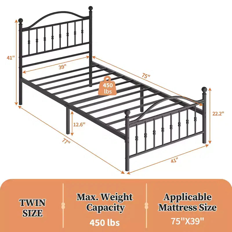 Telaio letto con piattaforma testiera circolare vintage pediera antirumore nero