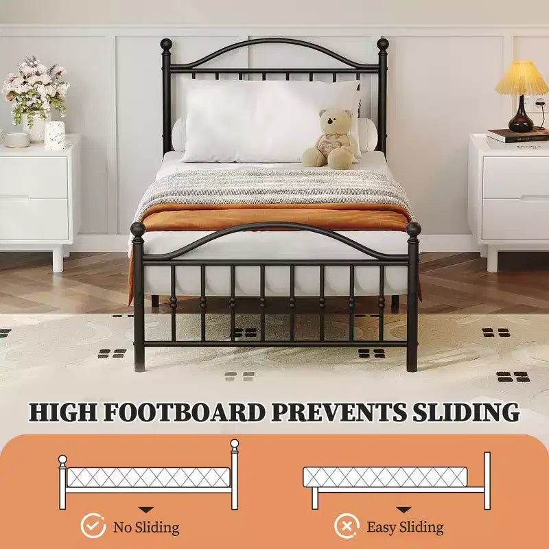 Telaio letto con piattaforma testiera circolare vintage pediera antirumore nero