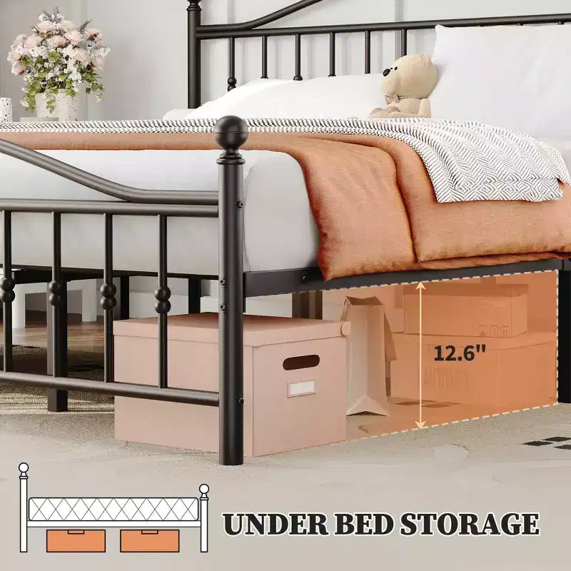 Telaio letto con piattaforma testiera circolare vintage pediera antirumore nero