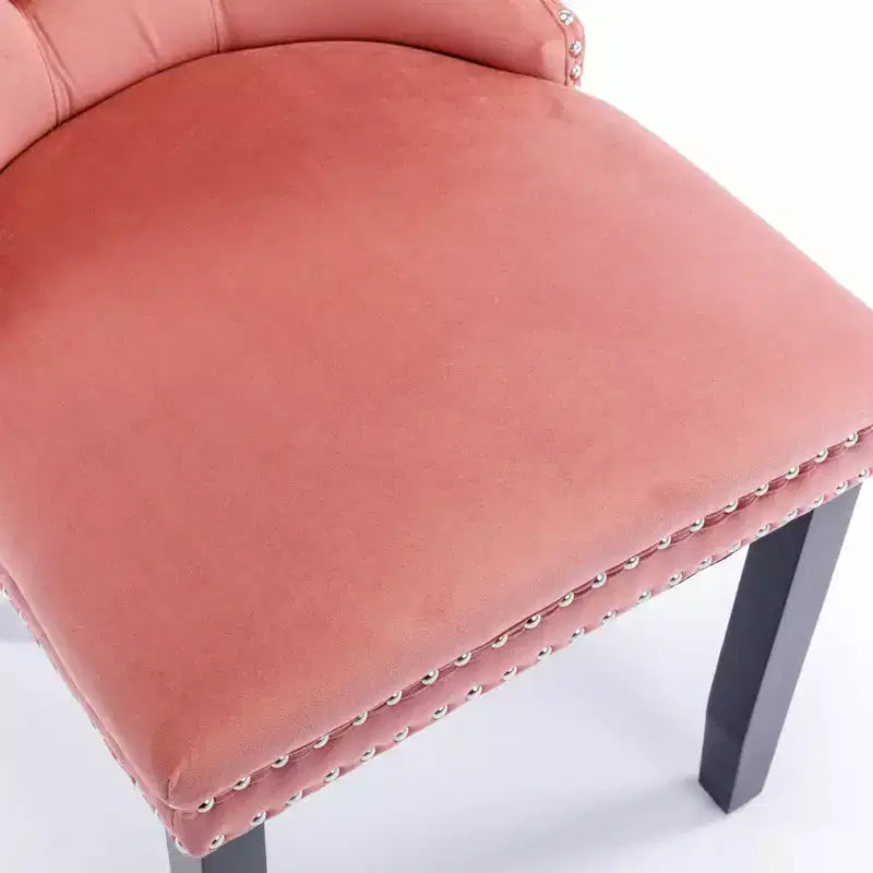 Sedie da pranzo in velluto trapuntato, gambe in legno massello con borchie, set di 2 sedie laterali imbottite contemporanee, rosa