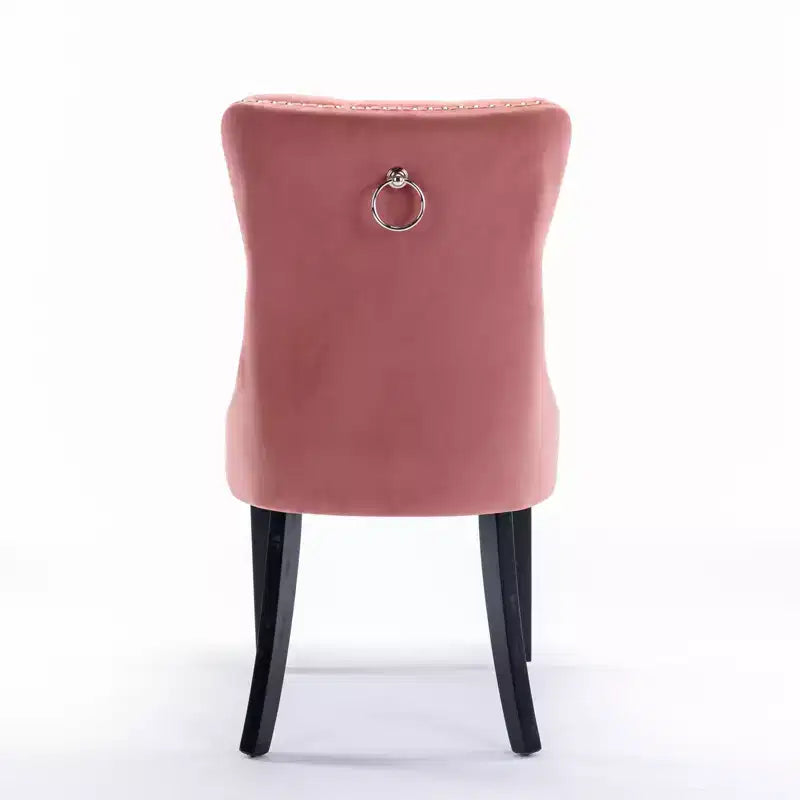 Sedie da pranzo in velluto trapuntato, gambe in legno massello con borchie, set di 2 sedie laterali imbottite contemporanee, rosa