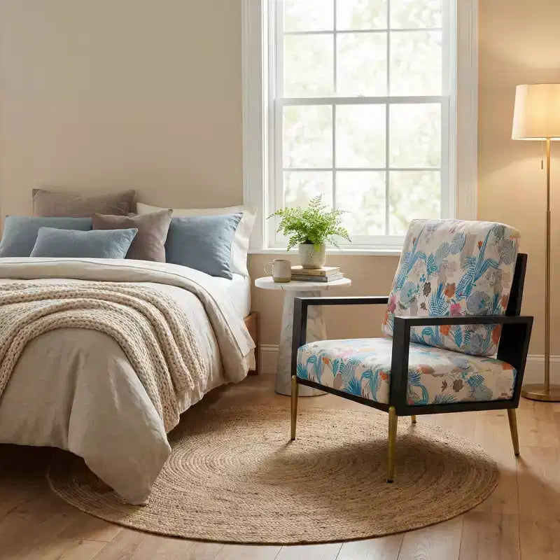 Poltrona d'Appoggio con Gambe in Metallo, Poltroncina Lounge Moderna Stampata per Soggiorno, Camera da Letto o Angolo Lettura