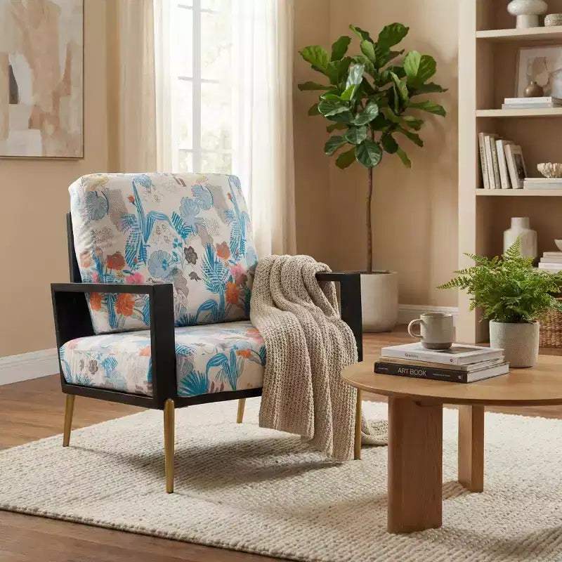 Poltrona d'Appoggio con Gambe in Metallo, Poltroncina Lounge Moderna Stampata per Soggiorno, Camera da Letto o Angolo Lettura
