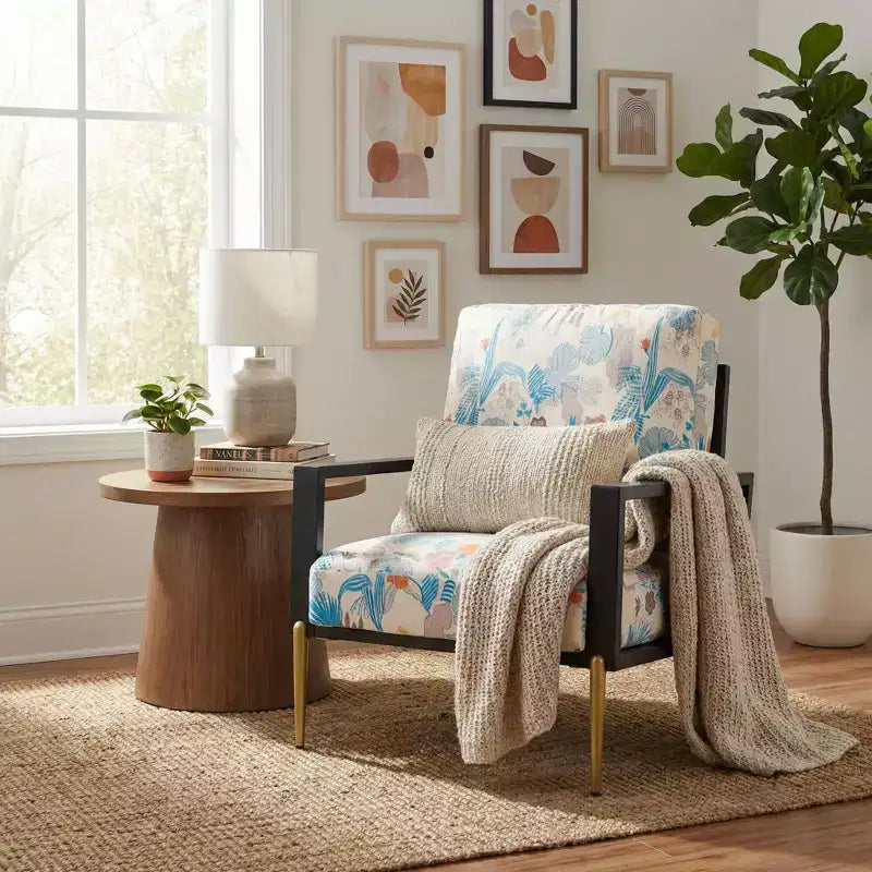 Poltrona d'Appoggio con Gambe in Metallo, Poltroncina Lounge Moderna Stampata per Soggiorno, Camera da Letto o Angolo Lettura