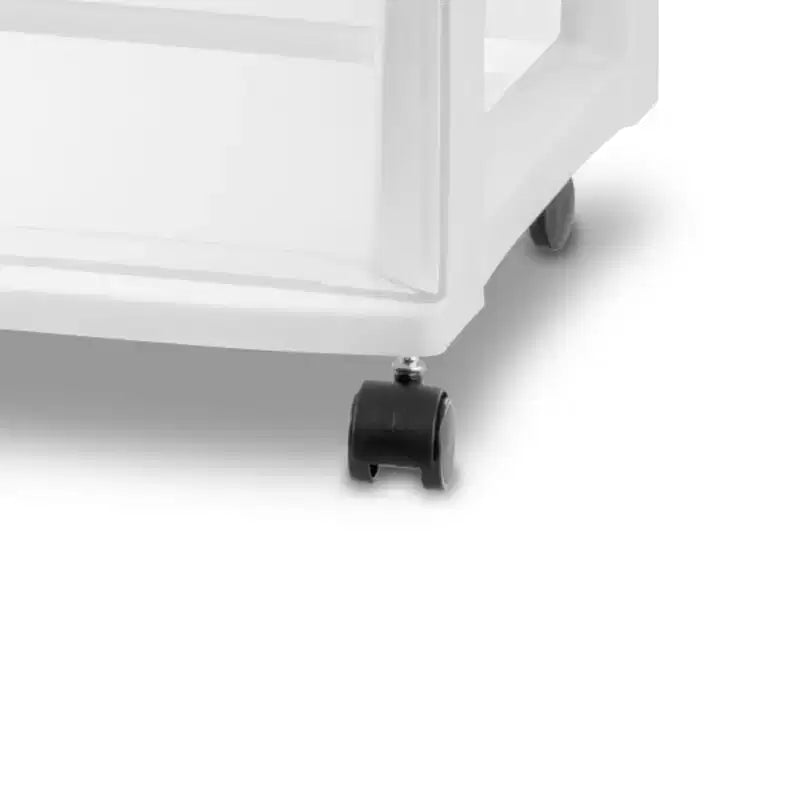 Carrello portaoggetti a 3 cassetti, organizer medio in plastica con ruote, bianco, confezione da 4