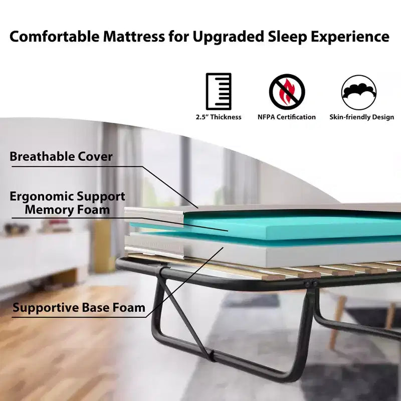 con Materasso Memory Foam Letto per Ospiti in Metallo Doghe in Legno Made in Italy