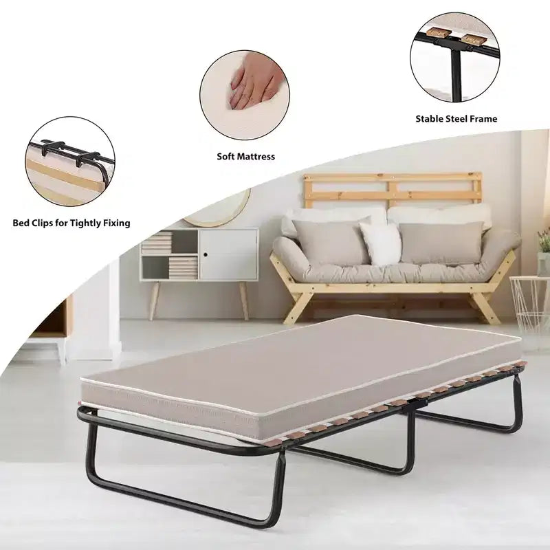 con Materasso Memory Foam Letto per Ospiti in Metallo Doghe in Legno Made in Italy