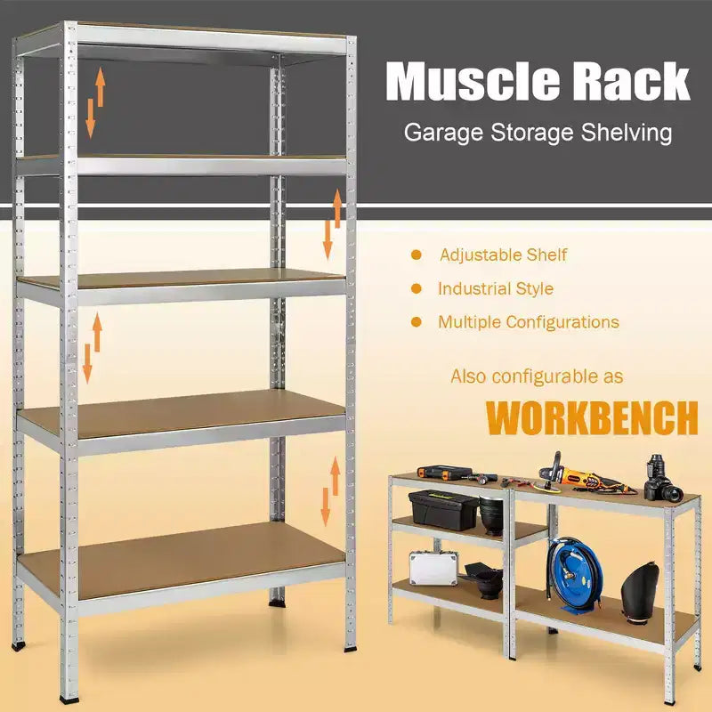 3 SCAFFALI DA GARAGE A 5 RIPIANI, RESISTENTI, IN ACCIAIO DA 183 CM, REGOLABILI, COLORE ARGENTO/BLU