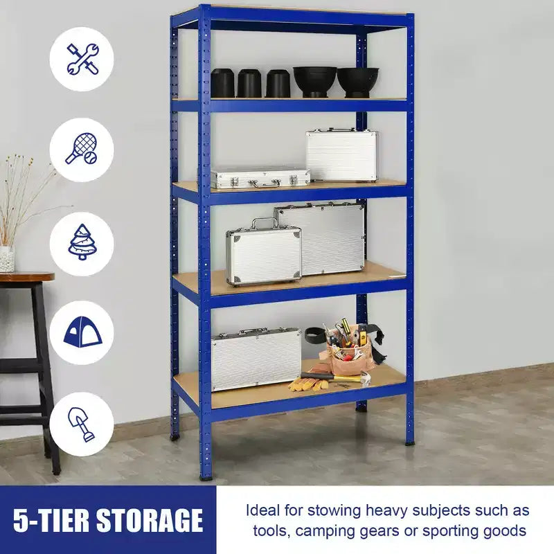 3 SCAFFALI DA GARAGE A 5 RIPIANI, RESISTENTI, IN ACCIAIO DA 183 CM, REGOLABILI, COLORE ARGENTO/BLU