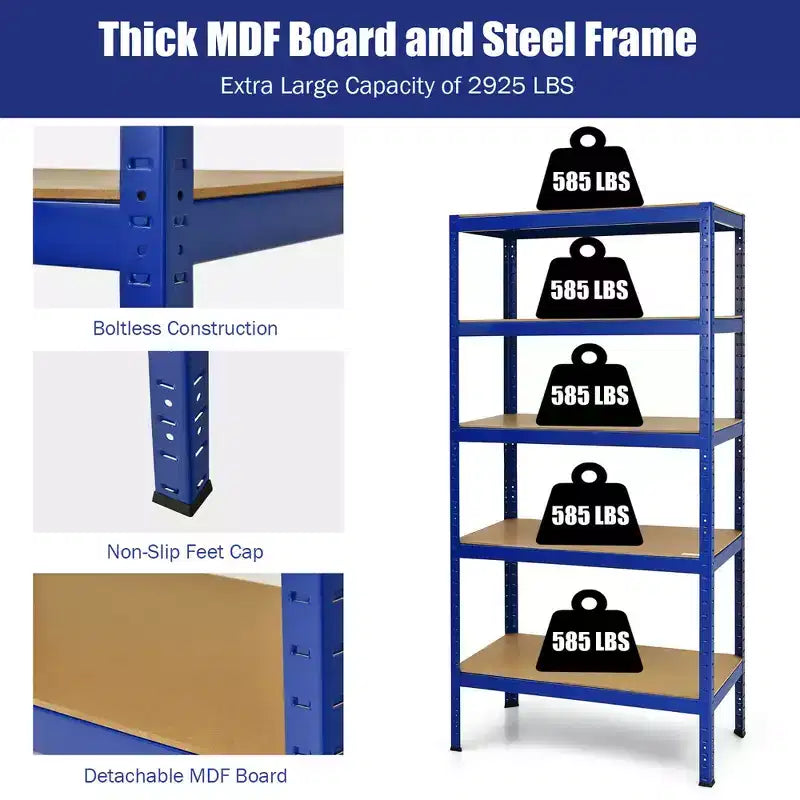 3 SCAFFALI DA GARAGE A 5 RIPIANI, RESISTENTI, IN ACCIAIO DA 183 CM, REGOLABILI, COLORE ARGENTO/BLU