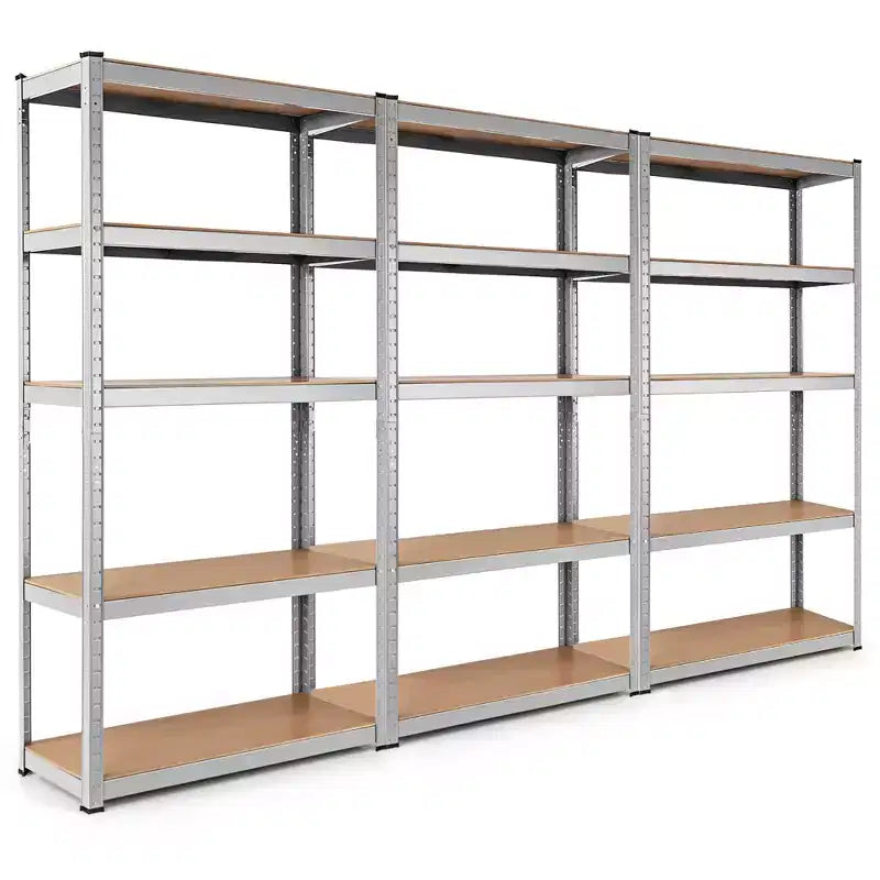 3 SCAFFALI DA GARAGE A 5 RIPIANI, RESISTENTI, IN ACCIAIO DA 183 CM, REGOLABILI, COLORE ARGENTO/BLU