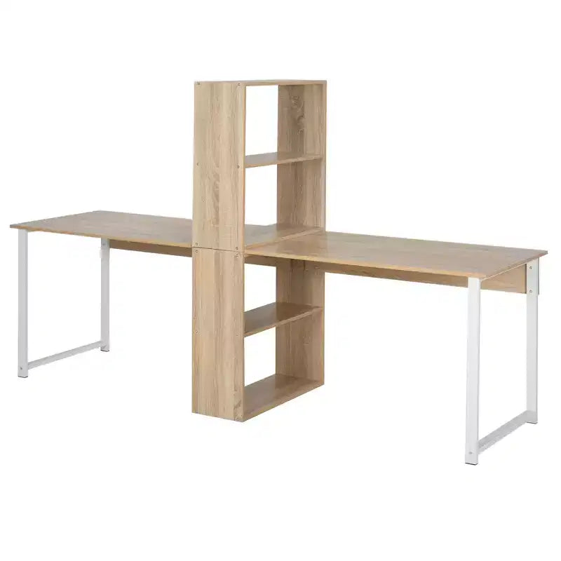 Scrivania per computer extralunga da 88 pollici per 2 persone con mensole portaoggetti, postazione di lavoro doppia con contenitore e tavolo da studio/scrittura per ufficio a casa, libreria