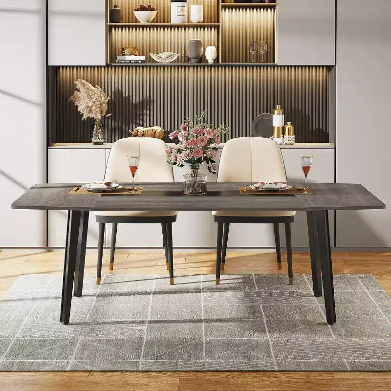 Tavolo da pranzo a forma di barca da 180 cm per 6-8 persone, Tavolo da cucina industriale, Grande tavolo da pranzo in legno per cucina, Riunioni di famiglia