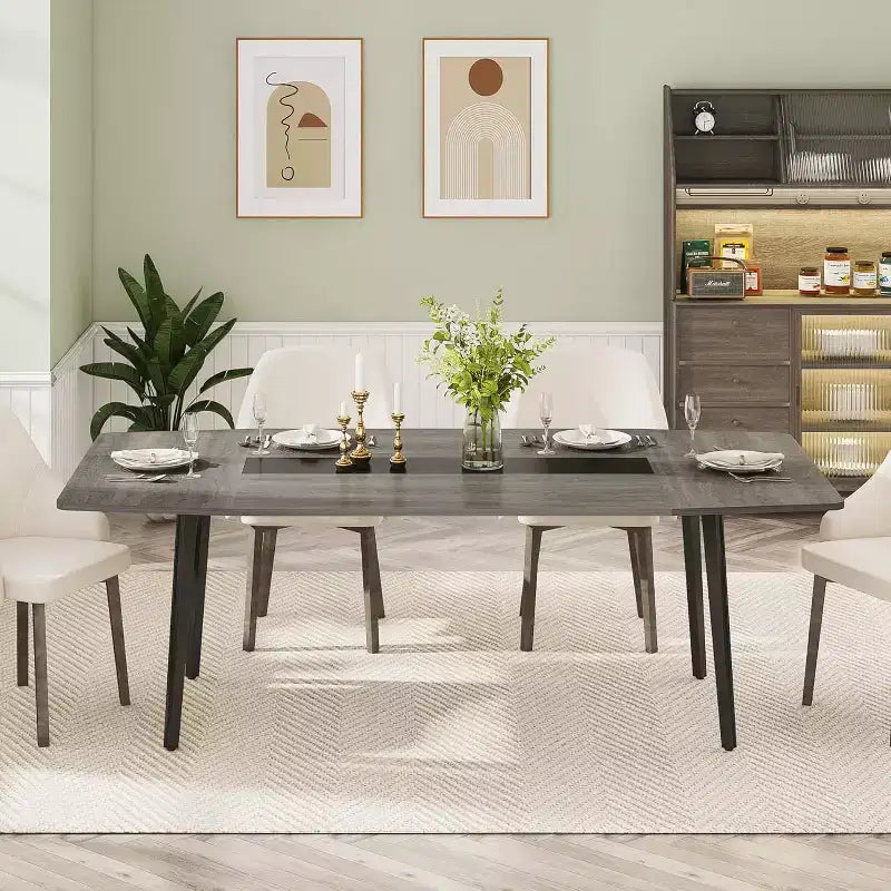 Tavolo da pranzo a forma di barca da 180 cm per 6-8 persone, Tavolo da cucina industriale, Grande tavolo da pranzo in legno per cucina, Riunioni di famiglia