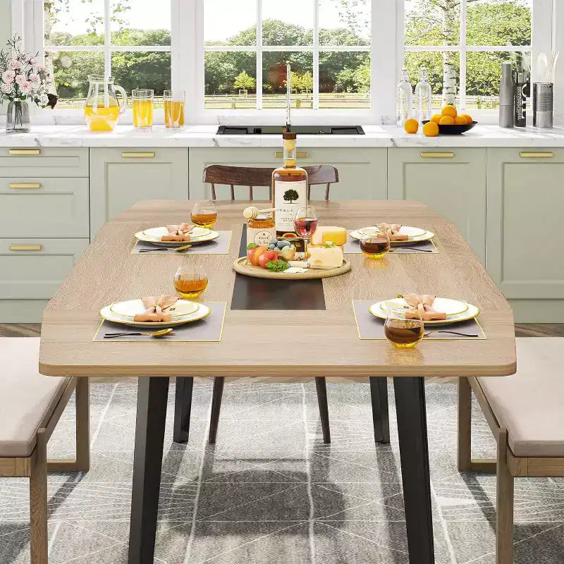 Tavolo da pranzo a forma di barca da 180 cm per 6-8 persone, Tavolo da cucina industriale, Grande tavolo da pranzo in legno per cucina, Riunioni di famiglia