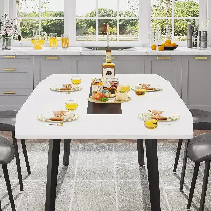 Tavolo da pranzo a forma di barca da 180 cm per 6-8 persone, Tavolo da cucina industriale, Grande tavolo da pranzo in legno per cucina, Riunioni di famiglia