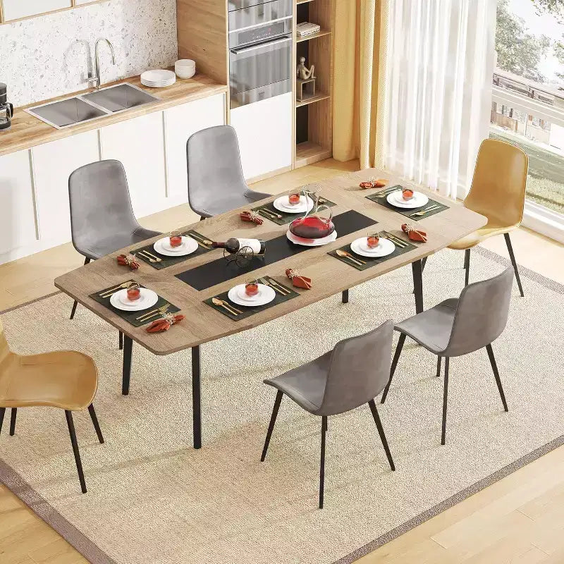 Tavolo da pranzo a forma di barca da 180 cm per 6-8 persone, Tavolo da cucina industriale, Grande tavolo da pranzo in legno per cucina, Riunioni di famiglia