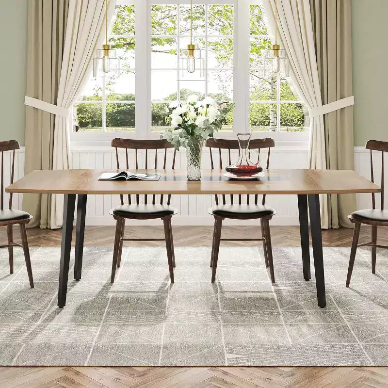 Tavolo da pranzo a forma di barca da 180 cm per 6-8 persone, Tavolo da cucina industriale, Grande tavolo da pranzo in legno per cucina, Riunioni di famiglia