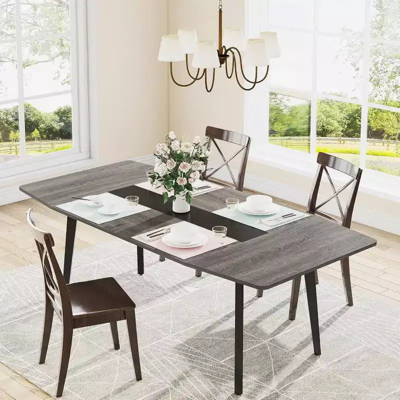 Tavolo da pranzo a forma di barca da 180 cm per 6-8 persone, Tavolo da cucina industriale, Grande tavolo da pranzo in legno per cucina, Riunioni di famiglia