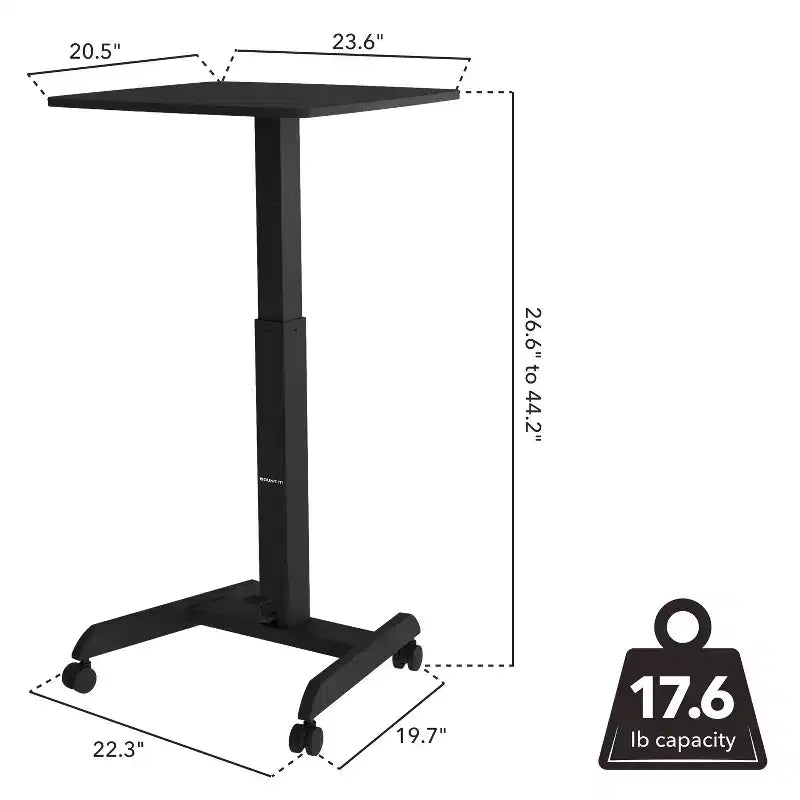It! Scrivania Portatile con Ruote Regolabile in Altezza | 60 x 52 cm | Carrello Postazione di Lavoro Mobile Sit-Stand con Sollevatore a Molla Pneumatica | Nero